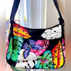 Anuschka hand painted butterfly, shoulder bag